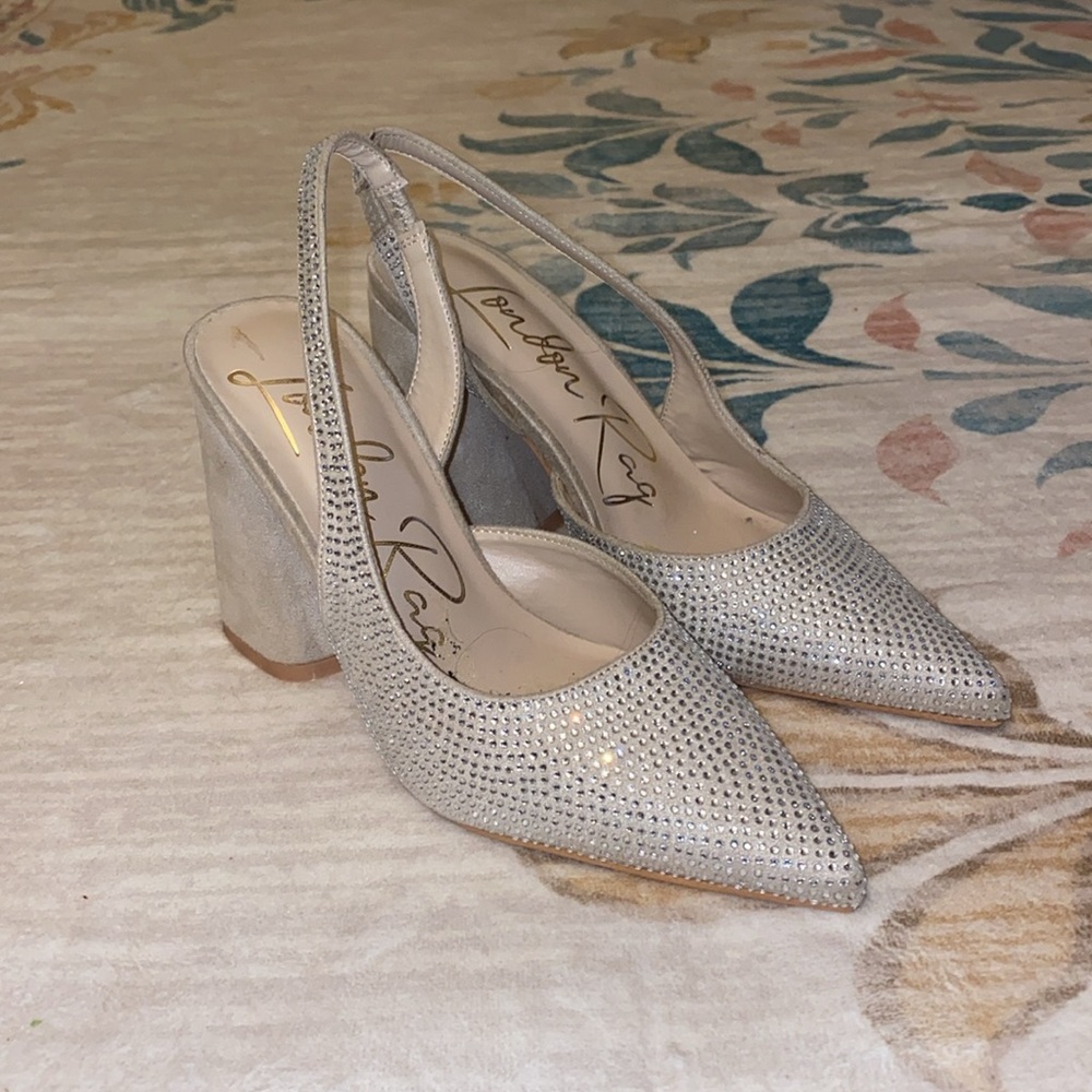 London Rag Saranna Rhinestone Embellished Suede Heel Sandals